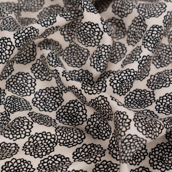 Tissu viscose "Rosaces florales" (offwhite-noir)