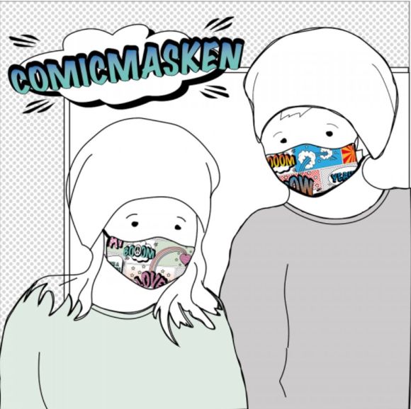 Bio-Baumwolle Panel für 8 Masken "Comic" (bunt) von lillestoff