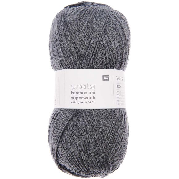 Sockenwolle - Rico Superba Bamboo Uni Superwash - 4 fädig (mittelgrau)