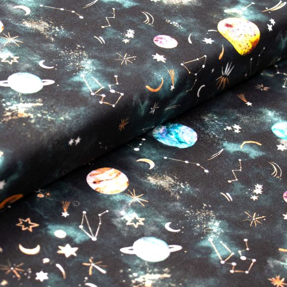 Jersey coton bio "New Galaxy/Espace" (noir-multicolore)