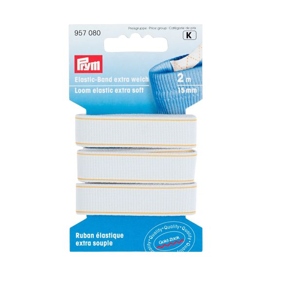 PRYM Ruban élastique extra souple 15 mm, carte à 2 m (blanc) 957080