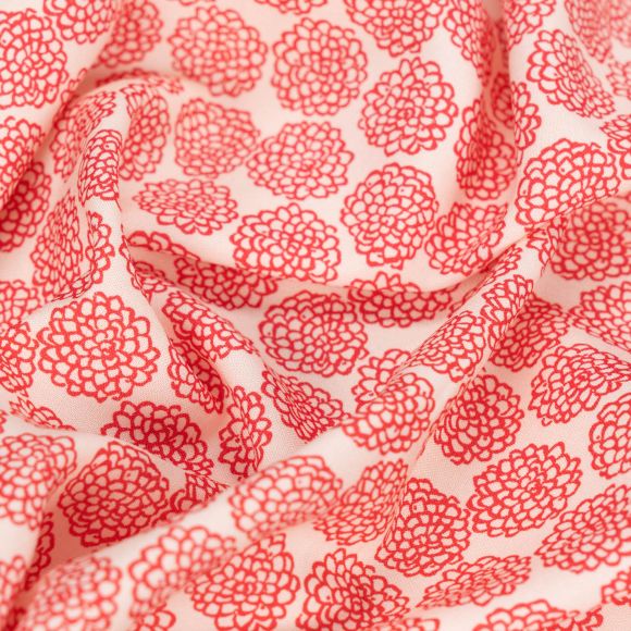 Tissu viscose "Rosaces florales" (offwhite-rouge)