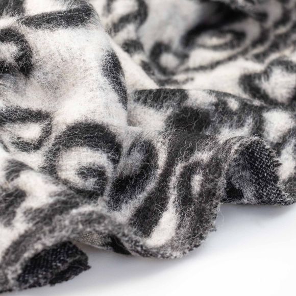 Tissu pour manteaux en laine mélangée "Maxi Ornement" (gris perle-noir)