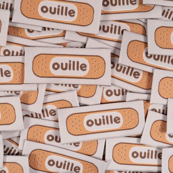 Étiquettes textiles à coudre "Ouille" - lot de 5 (gris clair-brun) de ikatee