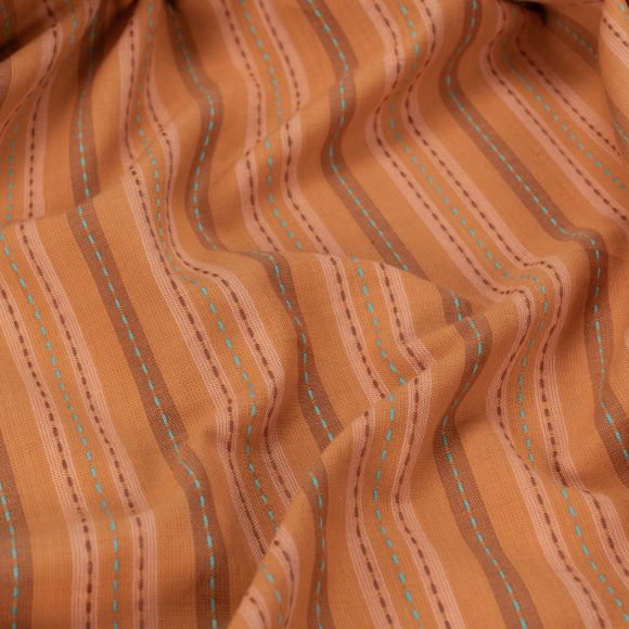 Baumwolle "Stitch Stripe - Rust" (rost-braun/türkis) von Fableism