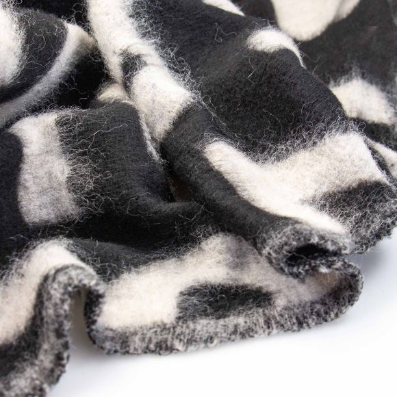 Tissu pour manteaux en laine mélangée "Maxi Alphabet" (noir-gris perle)