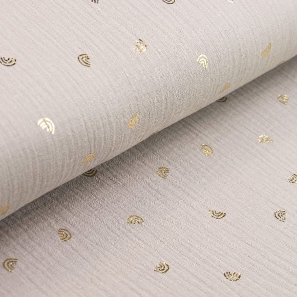 Double Gauze Baumwolle "Regenbogen - Hot Foil" (taupe-gold)