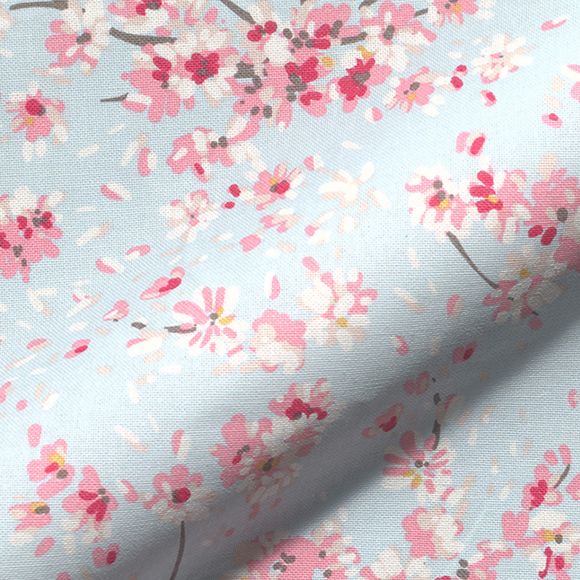 Canvas Baumwolle "Kirschblüten/Sakura" (pastellblau-bonbonrosa/pink)