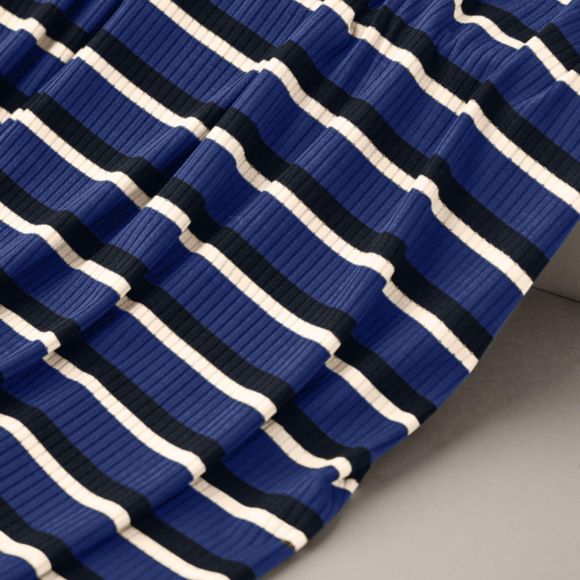 Tencel Modal-Jersey "Derby stripe - lapis" (blau-schwarz/weiss) von meetMILK