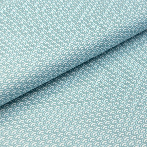 Tissu coton "Éventails/vagues" (blanc/bleu océan)