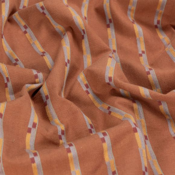 Baumwolle "Track Stripe - Umber" (orangebraun-jeansblau/gelb) von Fableism