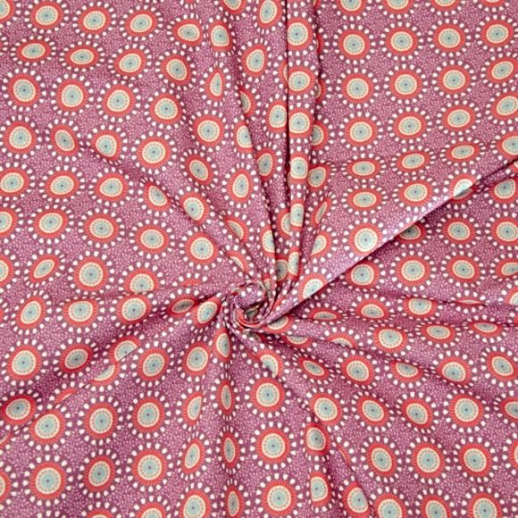 Popeline de coton "Emilie/mandala de fleurs" (mauve-rouge/bleu clair) de hilco