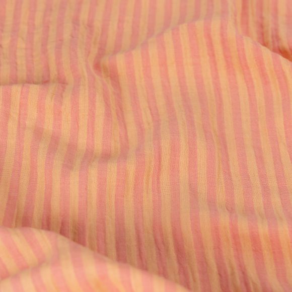 Double Gauze Baumwolle "Streifen - Doubleface" (apricot/rosa)