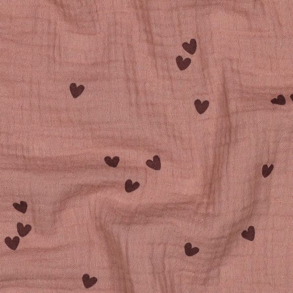 Double Gauze Baumwolle "Tiny Hearts/Herzen" (rosenholz-dunkelbraun)