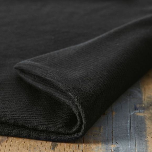 Tissu tricoté coton bio/laine "Organic Woolen - black" (noir) de mind the MAKER