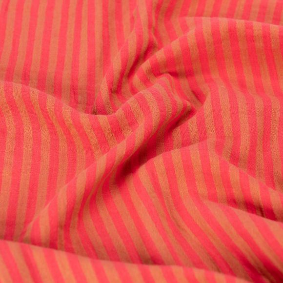 Double Gauze Baumwolle "Streifen - Doubleface" (rot/cognac)