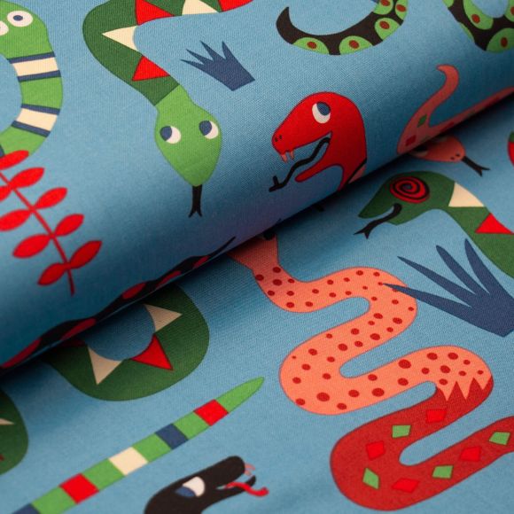 Coton "Snake Rattle & Roll/serpents" (bleu ciel-multicolore) de ALEXANDER HENRY FABRICS