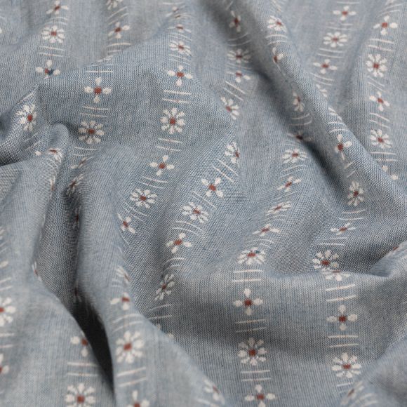 Baumwolle "Forest Forage - Denim" (jeansblau-weiss/braun) von Fableism