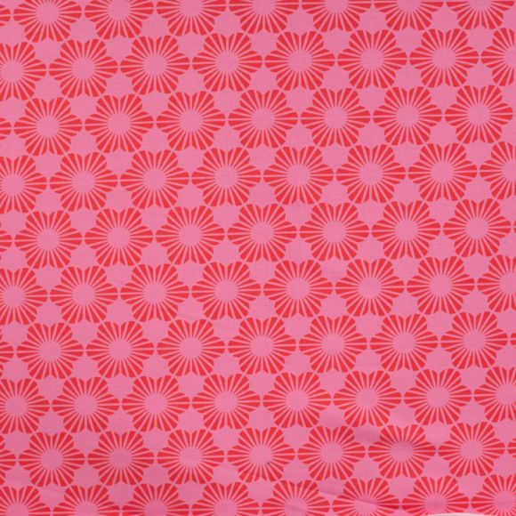 Sommersweat Baumwolle - French Terry "Blumen" (rosa-rot)