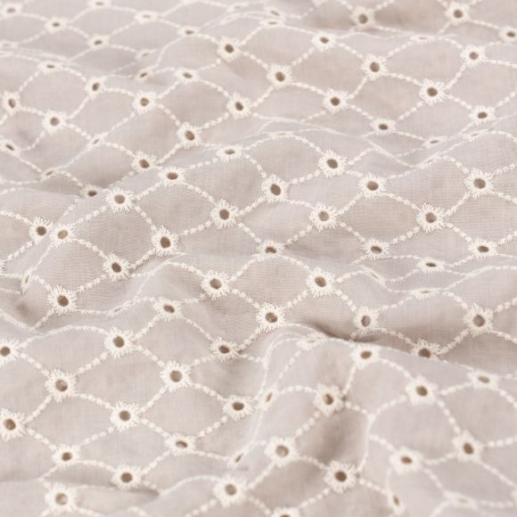 Coton brodé "Broderie anglaise/Quadrillage" (sable-écru)