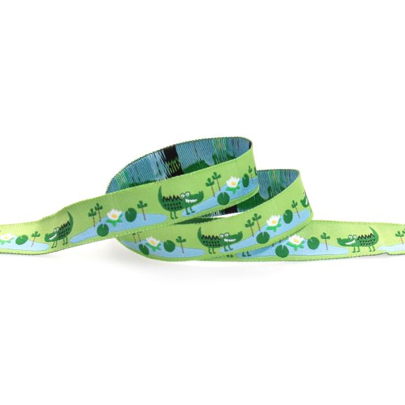Ruban tissé "Crocodile" 15 mm (vert-bleu/blanc)