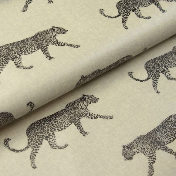 Canvas Baumwolle - beschichtet "Leopard" (creme/hellgrau-schwarz) von Fryett’s Fabrics