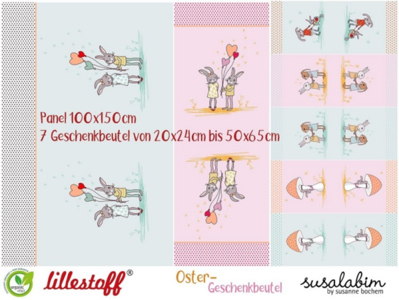 Jersey Bio-Baumwolle Panel "Ostergeschenkbeutel/Hase" (mint/rosa) von lillestoff