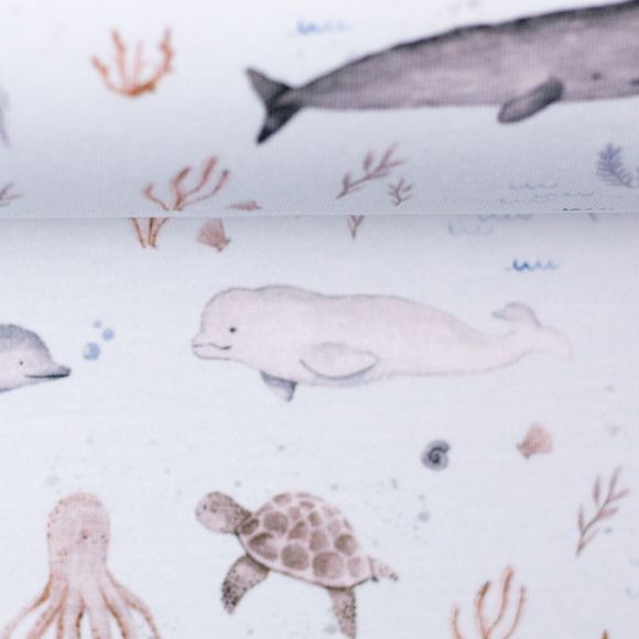 Jersey Baumwolle "Animals/Meerestiere by Christiane Zielinski" (hellblau-grau/braun) von Swafing
