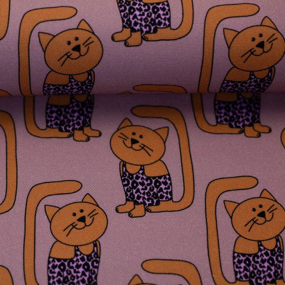 Bachette/canvas de coton "Kati/petit chat by Cherry Picking" (vieux rose-brun orangé) de SWAFING