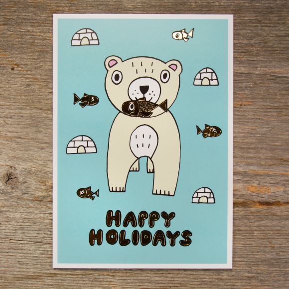 Carte postale "Happy Holidays/ours polaire" de Kids Pics
