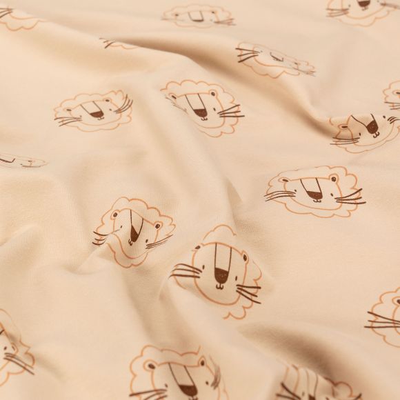 Sommersweat Baumwolle - French Terry "Löwe" (hellbeige-braun)