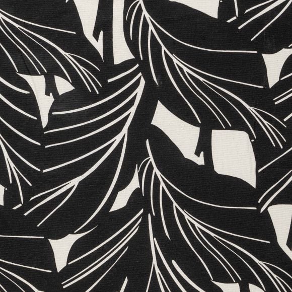 Canevas de coton "Feuilles de plantes" (offwhite-noir)