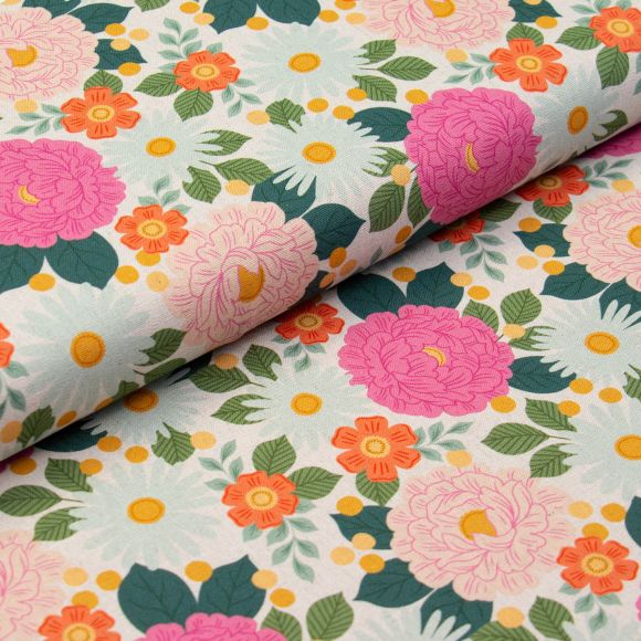Canevas de coton/lin "Flore sauvage/Floral Daydreams" (nature-menthe/pink) de COTTON + STEEL