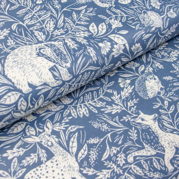 Canevas de coton - enduit "Country Life/animaux sauvages" (bleu gris/offwhite) de Prestigious Textiles