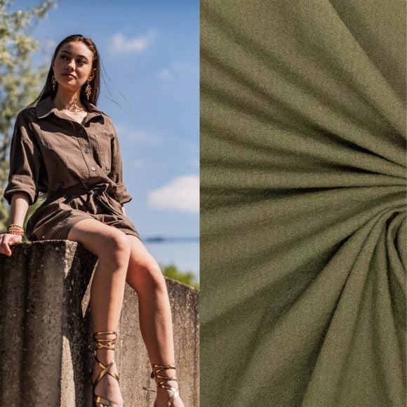Seersucker coton "Bubble Stripes - Liberty Fibre Mood" (vert olive foncé)