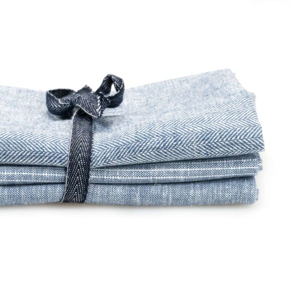 Paquet de tissus - lin/coton "Cuisine Trio Blao" (bleu jeans)