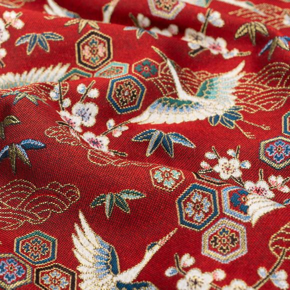 Dekostoff Jacquard Luxe "Kranich" (rot)