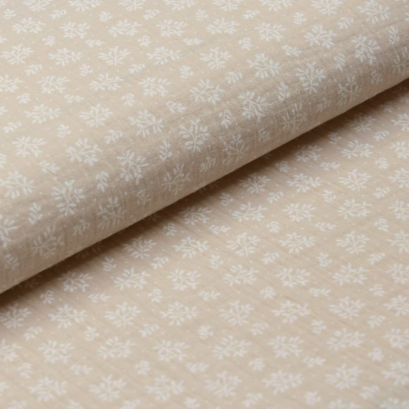 Double gaze de coton "Branchages/pois" (sable-blanc)