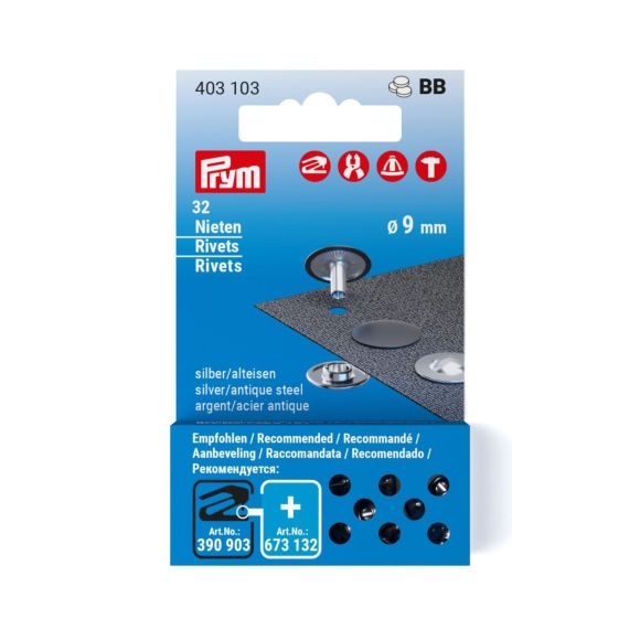 PRYM Rivets Ø 9 mm, 32 pièces recharge (argenté) 403103