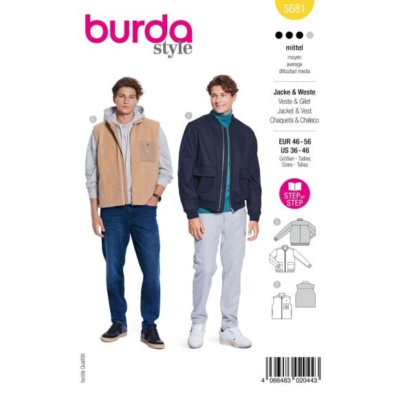 Schnittmuster - Herren "Weste/Jacke 5681" (Gr. 46-56) von burda style