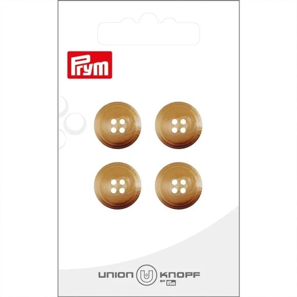 PRYM Bouton polyester - rond 4 trous "Aspect corne" Ø 15 mm - lot de 4 (brun clair)