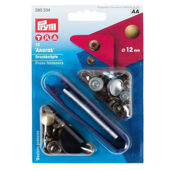PRYM Druckknöpfe "Anorak" -  Ø 12 mm 10 Stück (altmessing) 390334