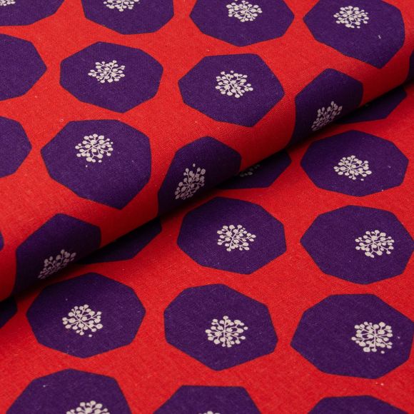 Canevas de lin/coton "Echino-Mellow" (rouge-violet/nature) de KOKKA