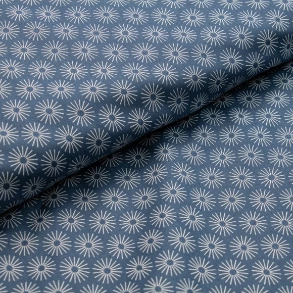 Popeline coton "Fleur" (bleu jeans-blanc)