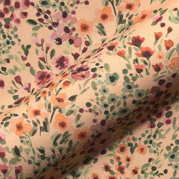 Toile de coton "Prairie de fleurs sauvages" (abricot-multicolore)