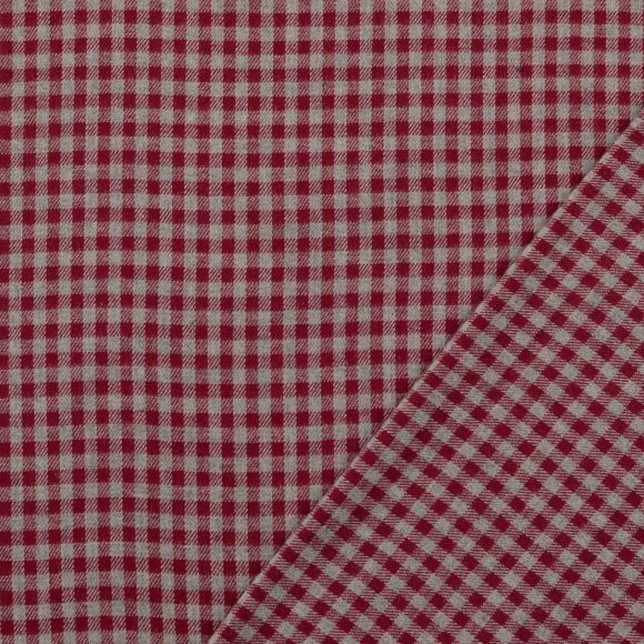 Flanelle coton "Vichy Carreaux - Mini" (gris clair/rouge foncé)