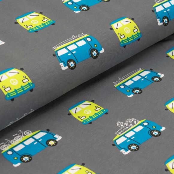 Jersey de coton "Bus/camping car" (gris-turquoise/anis)