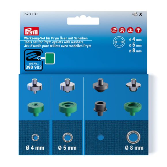 PRYM Vario Werkzeugset für Ösen mit Scheiben in Ø 4/5/8 mm (grün) 673131