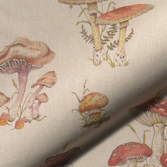 Canevas de coton "Linen Look - champignons" (nature-multicolore)