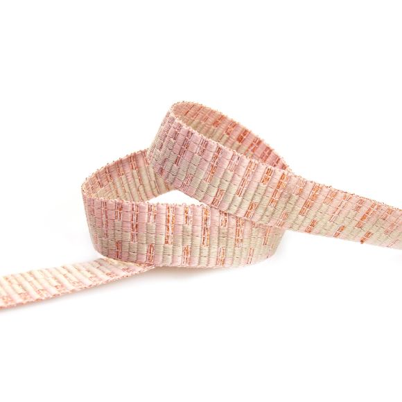 Gurtband "Luz de la Luna Lurex" 30 mm (pastellrosa-ecru/kupfer)
